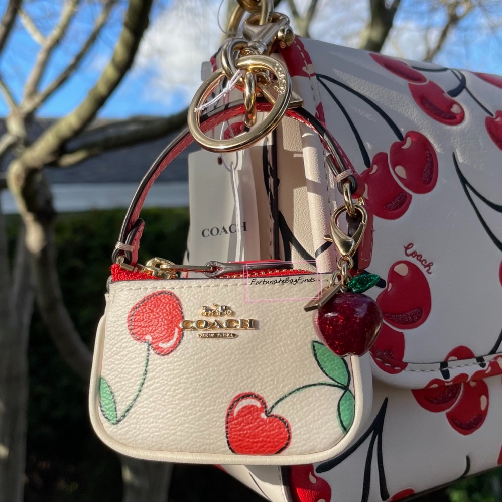 Coach Mini Nolita Bag Charm Heart Cherry Print CF006 Glitter Apple Charm SET